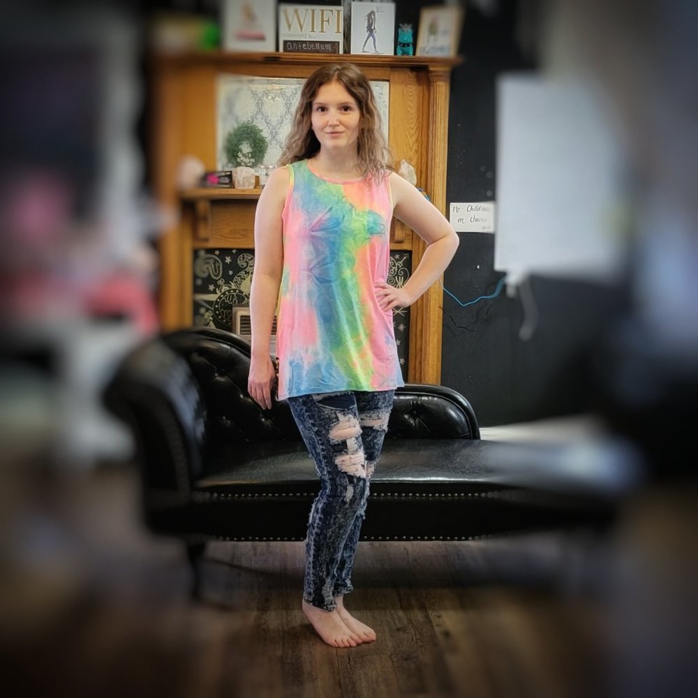 Tie Dye Top with Leopard Print Back Cross Detail